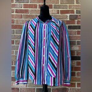 VTG Arabella Blake Neck TieStripped Shirt Sz 16